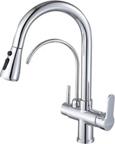 Kitchen Faucet with Pull Down Sprayer Modern 2 Handle Kitchen Faucets Drinking Water Faucet Reverse Osmosis Faucet for Kitchen Sink 3 in 1 High Arc Water Purifier Faucets Lead-Free Brass, Chrome